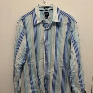 GAP Blue Casual Button Down Shirt with Stripes